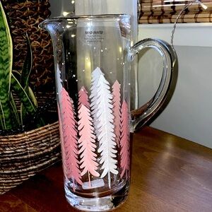 🌲Beautiful Hand Painted Holiday Trees Glass Water Pitcher 🌲 NEW!